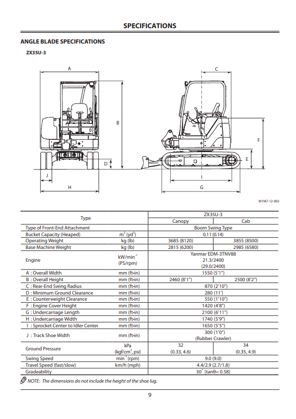 HITACHI ZAXIS 35U-3, 50U-3, 60USB-3 HYDRAULIC ANGLE BLADE OPERATOR MANUAL EM1NEOP21