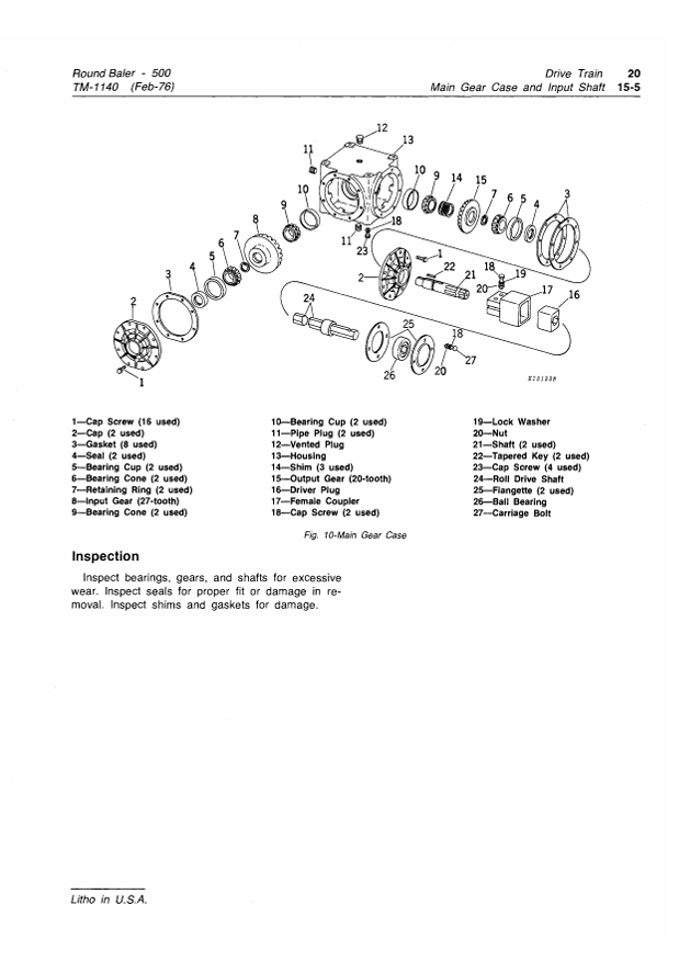 JOHN DEERE 500 ROUND BALER TECHNICAL MANUAL TM1140