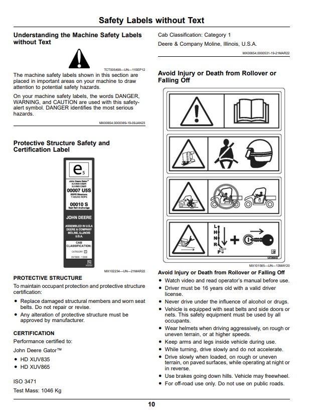 JOHN DEERE XUV835E, XUV835M, XUV835R GATOR™ UTILITY VEHICLES OPERATOR MANUAL OMUC36653
