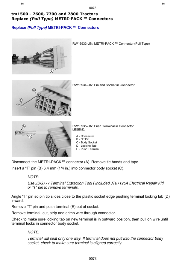 JOHN DEERE 7600, 7700 AND 7800 TRACTOR REPAIR MANUAL TM1500