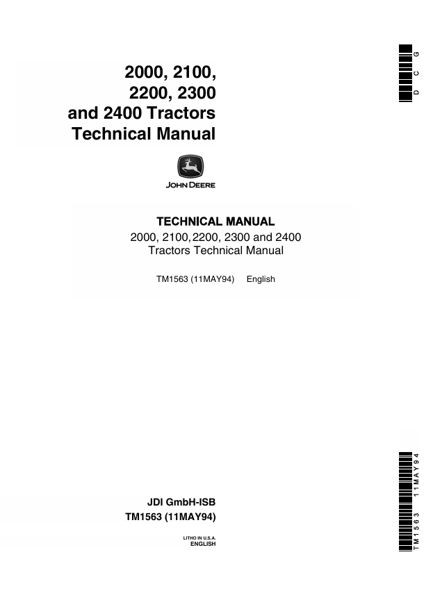 JOHN DEERE 2000, 2100, 2200, 2300 AND 2400 TRACTOR TECHNICAL MANUAL TM1563