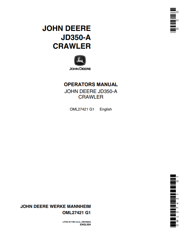 JOHN DEERE JD350-A CRAWLER OPERATOR MANUAL OML27421