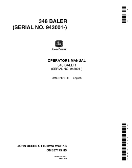 JOHN DEERE 348 BALER OPERATOR MANUAL OME87175