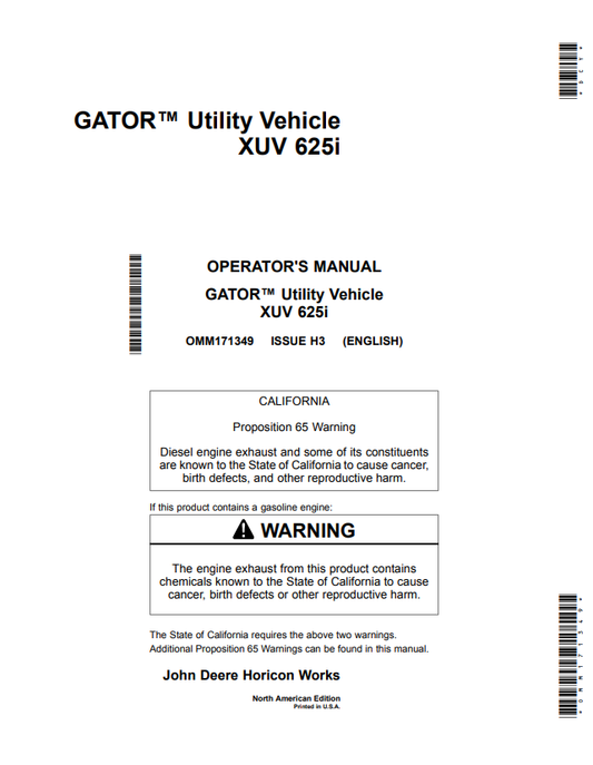 JOHN DEERE GATOR™ UTILITY VEHICLE XUV 625I OPERATOR MANUAL OMM171349