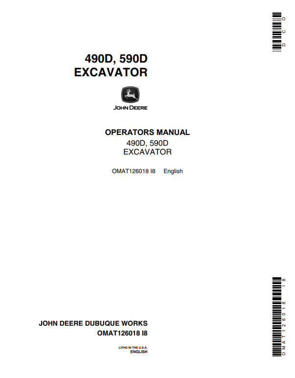 JOHN DEERE 490D, 590D EXCAVATOR OPERATOR MANUAL OMAT126018