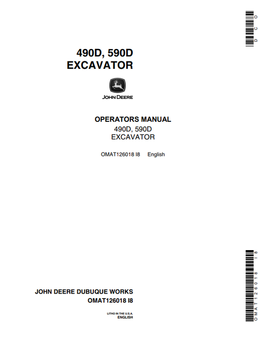 JOHN DEERE 490D, 590D EXCAVATOR OPERATOR MANUAL OMAT126018