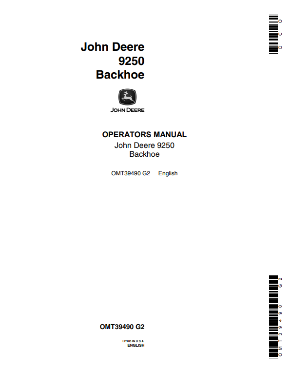 JOHN DEERE 9250 BACKHOE OPERATOR MANUAL OMT39490