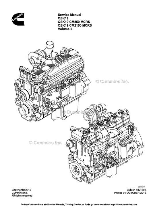 JOHN DEERE CUMMINS ENGINE QSK19, QSK19 CM850, CM2150 MCRS, 4021592-VOL2 SERVICE MANUAL