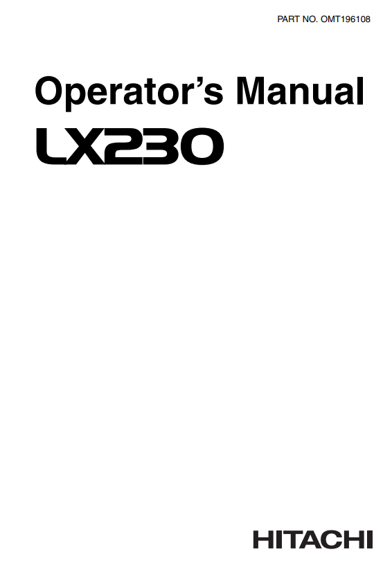 HITACHI LX230 LOADER OPERATOR MANUAL OMT196108