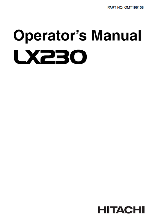HITACHI LX230 LOADER OPERATOR MANUAL OMT196108