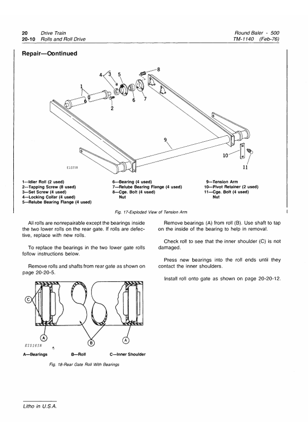 JOHN DEERE 500 ROUND BALER TECHNICAL MANUAL TM1140