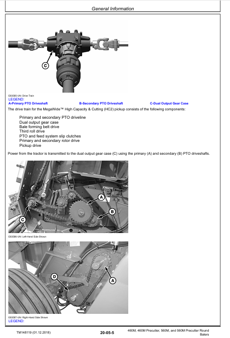 JOHN DEERE 460M, 460M, 560M, 560M PRECUTTER ROUND BALER TECHNICAL MANUAL TM148119