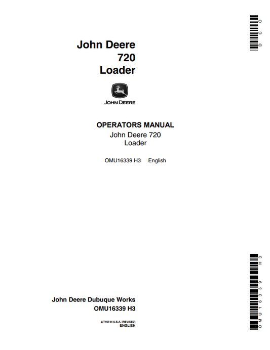 JOHN DEERE 720 LOADER OPERATOR MANUAL OMU16339
