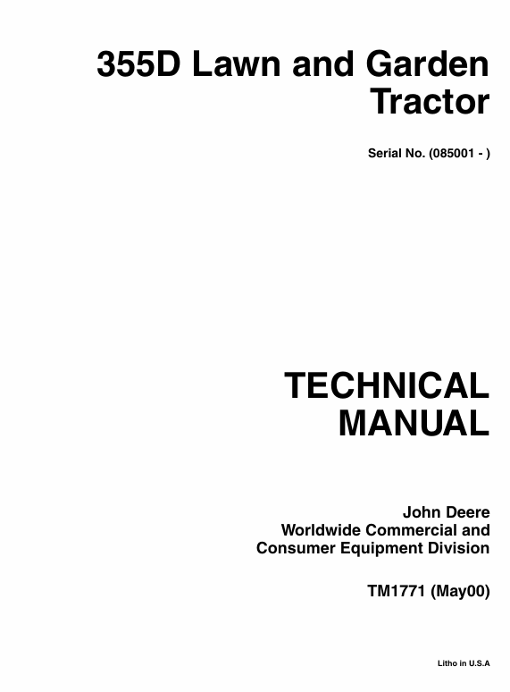 JOHN DEERE 355D LAWN AND GARDEN TRACTOR TECHNICAL MANUAL TM1771