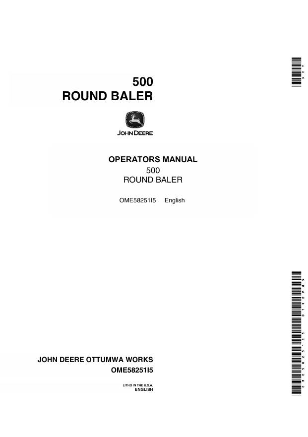 JOHN DEERE 500 ROUND BALER OPERATOR MANUAL OME5825115