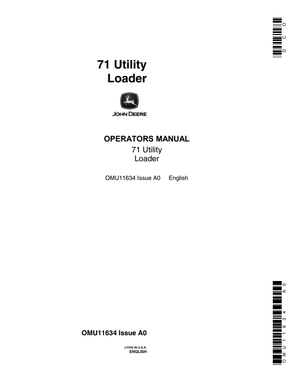 JOHN DEERE 71 UTILITY LOADER OPERATOR MANUAL OMU11634