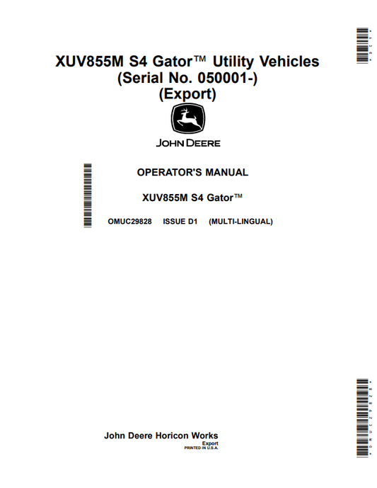 JOHN DEERE XUV855M S4 GATOR™ UTILITY VEHICLES OPERATOR MANUAL OMUC29828