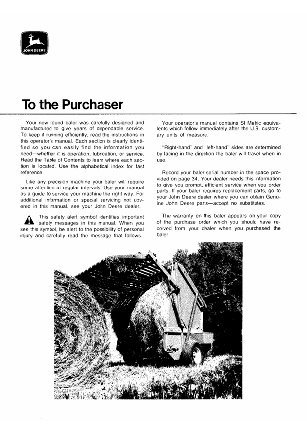 JOHN DEERE 500 ROUND BALER OPERATOR MANUAL OME5825115