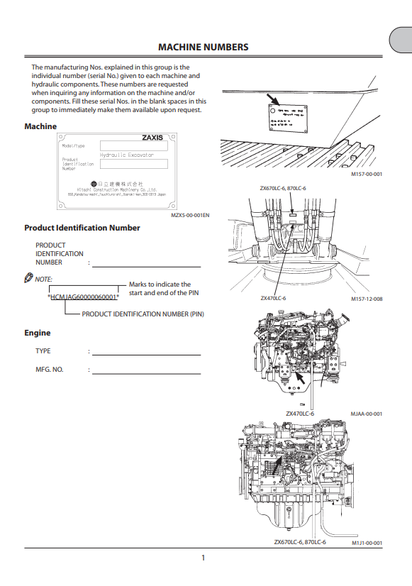 HITACHI 470LC-6, 670LC-6, 870LC-6 HYDRAULIC EXCAVATOR OPERATOR MANUAL ENMJAGNA13