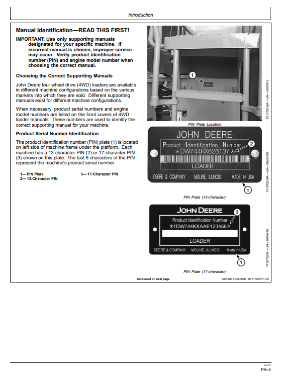 JOHN DEERE 744K 4WD LOADER OPERATOR MANUAL OMT228001