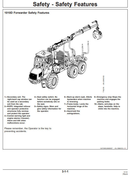 JOHN DEERE 1010D FORWARDER OPERATOR MANUAL OMF064199