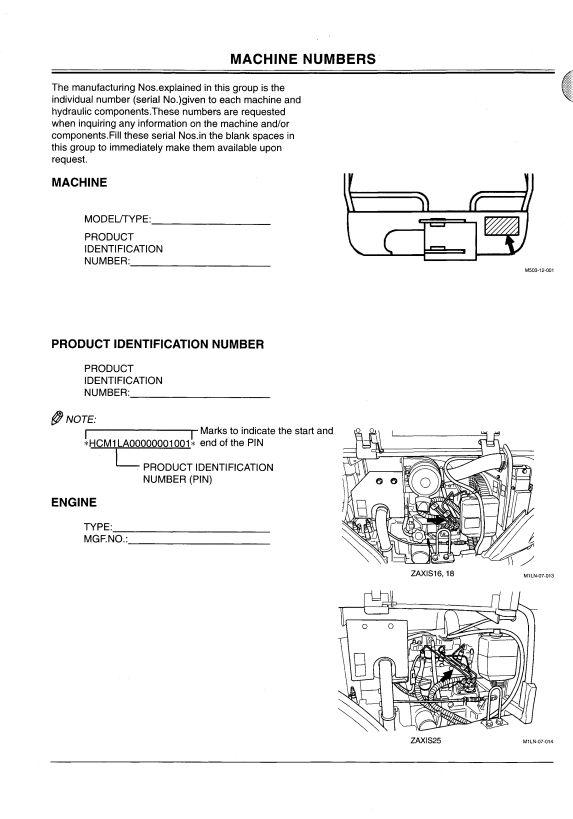 HITACHI ZAXIS 16, 18, 25 EXCAVATOR OPERATOR MANUAL EM1LNEN11