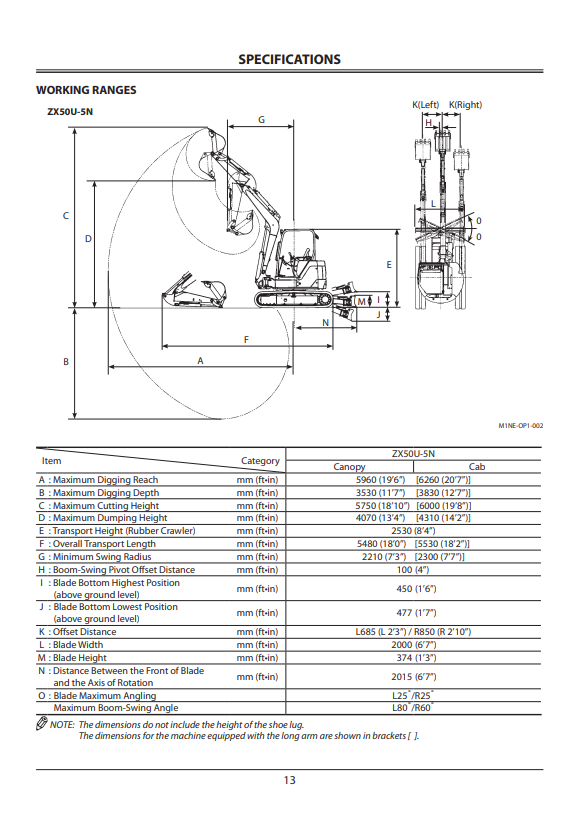 HITACHI ZAXIS 35U-5N, 50U-5N, 60USB-5N ANGLE BLADE OPERATOR MANUAL ENMADGNAOP13