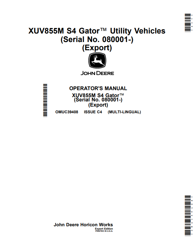 JOHN DEERE XUV855M S4 GATOR™ UTILITY VEHICLES OPERATOR MANUAL OMUC39408