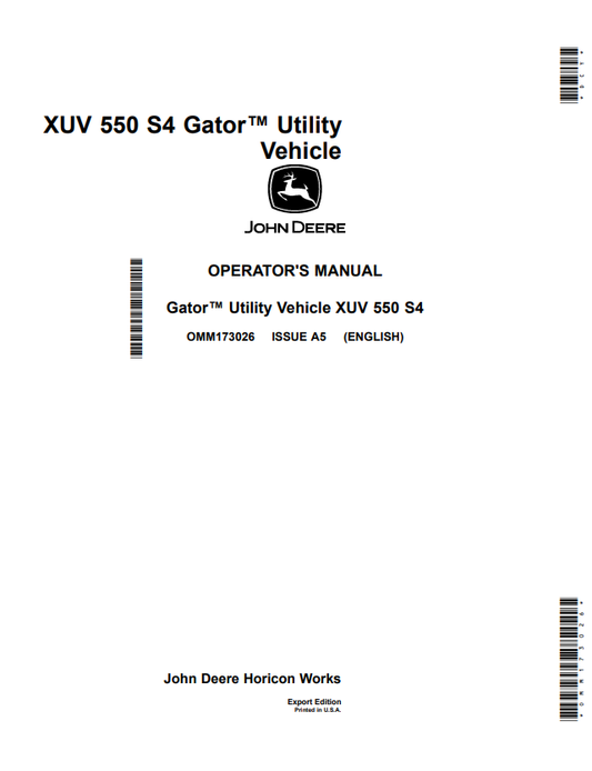 JOHN DEERE XUV 550 S4 GATOR™ UTILITY VEHICLE OPERATOR MANUAL OMM173026
