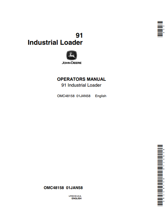 JOHN DEERE 91 INDUSTRIAL LOADER OPERATOR MANUAL OMC48158