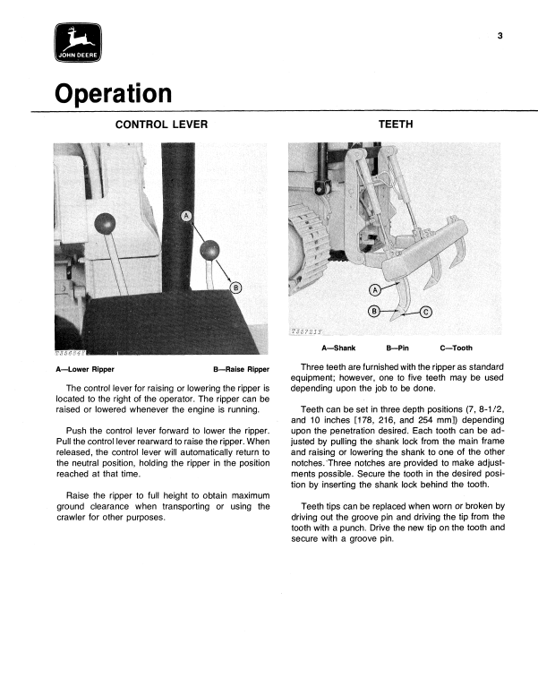 JOHN DEERE 3100 AND 3110 HYDRAULIC RIPPER OPERATOR MANUAL OMT64181