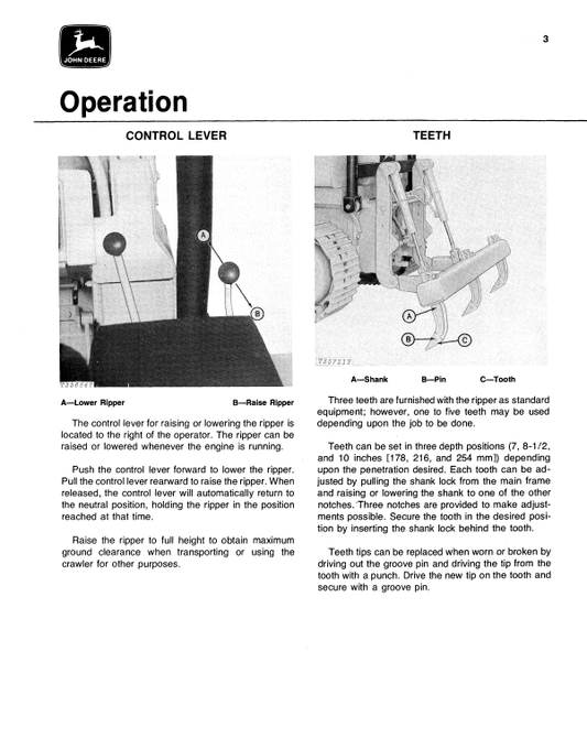 JOHN DEERE 3100 AND 3110 HYDRAULIC RIPPER OPERATOR MANUAL OMT64181