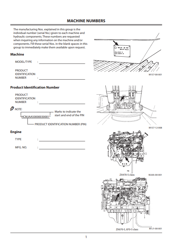 HITACHI ZAXIS 470-5 CLASS, 670-5 CLASS, 870-5 CLASS HYDRAULIC EXCAVATOR OPERATOR MANUAL ENMJAA11