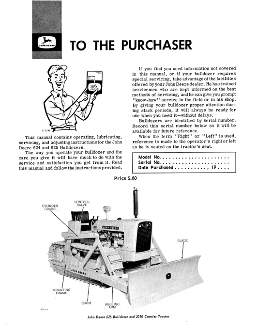 JOHN DEERE 624 AND 625 BULLDOZER OPERATOR MANUAL OMU13340