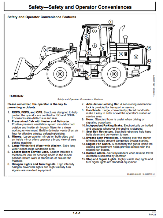 JOHN DEERE 524K LOADER OPERATOR MANUAL OMT231637