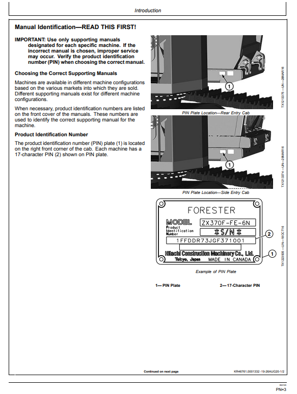 HITACHI ZAXIS 370F-FE-6N, 370FLC-FE-6N FORESTRY EXCAVATOR OPERATOR MANUAL OMT390735X19