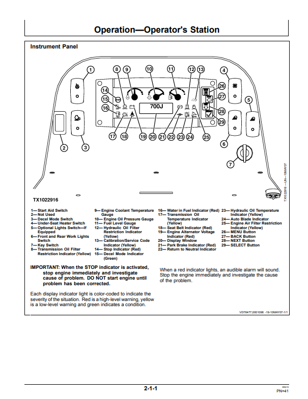 JOHN DEERE 700J CRAWLER DOZER OPERATOR MANUAL OMT227267