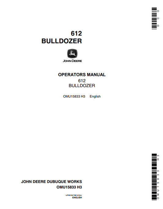 JOHN DEERE 612 BULLDOZER OPERATOR MANUAL OMU15833