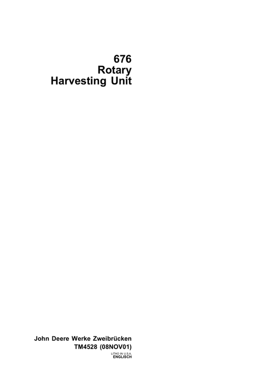 JOHN DEERE 676 ROTARY HARVESTING UNIT TECHNICAL MANUAL TM4528