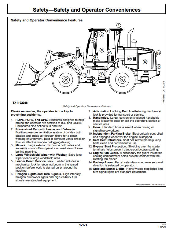 JOHN DEERE 524K 4WD LOADER OPERATOR MANUAL OMT361496X19
