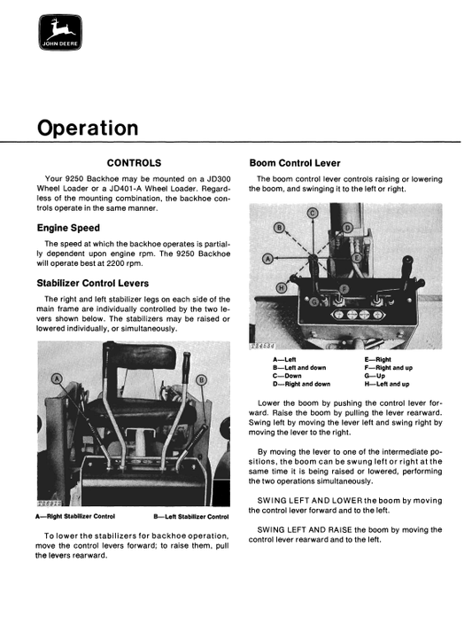 JOHN DEERE 9250 BACKHOE OPERATOR MANUAL OMT39490
