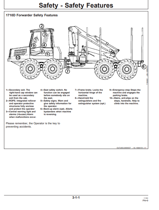 JOHN DEERE 1710D FORWARDER OPERATOR MANUAL OMF067040