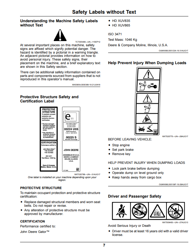 JOHN DEERE XUV835M GATOR™ UTILITY VEHICLE OPERATOR MANUAL OMUC20142