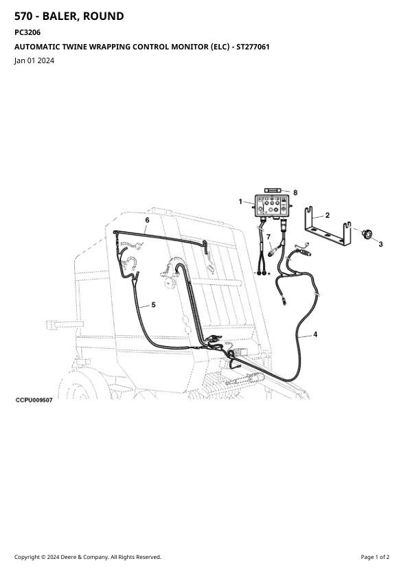 JOHN DEERE 590 - BALER ROUND 570, 580, 590 ROUND BALER PARTS CATALOGUE MANUAL PC3206