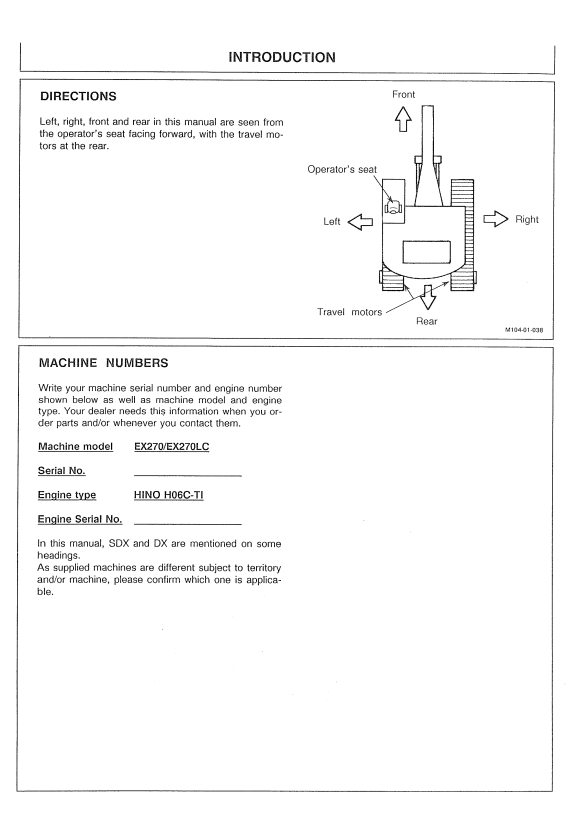 HITACHI EX270, EX270LC EXCAVATOR OPERATOR MANUAL EM15814