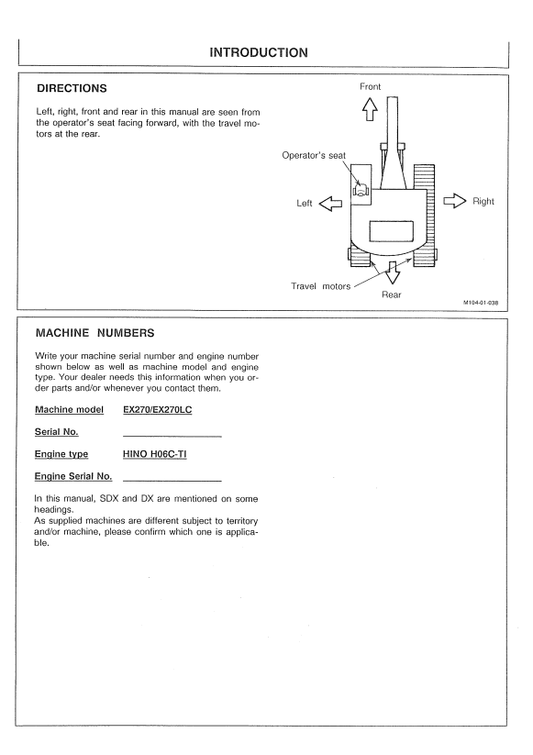 HITACHI EX270, EX270LC EXCAVATOR OPERATOR MANUAL EM15814