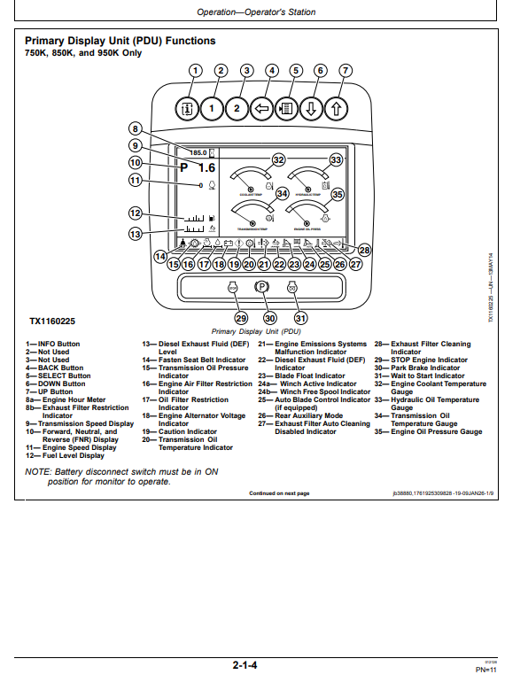 JOHN DEERE 650K, 700K, 750K, 850K, 950K, 850L, 950 P CRAWLER DOZER OPERATOR MANUAL OMT376521