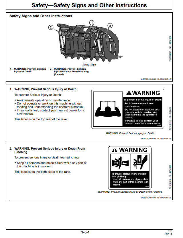 JOHN DEERE RR72, RR78 AND RR84 ROOT RAKE OPERATOR MANUAL OMT386316X19