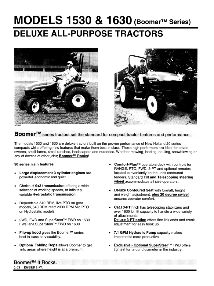 1530 1630 Boomer Series Product Manual 86560392 New Holland