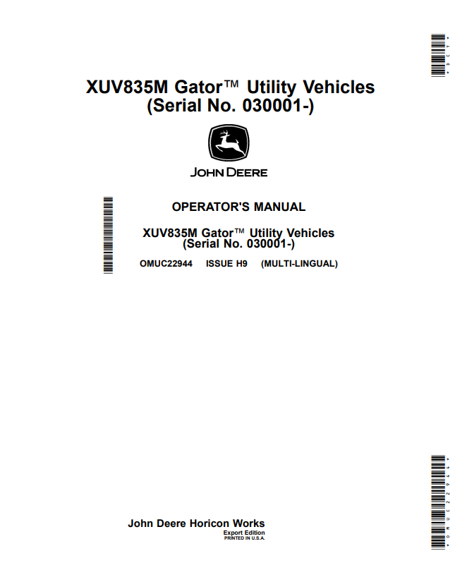 JOHN DEERE XUV835M GATOR™ UTILITY VEHICLES OPERATOR MANUAL OMUC22944